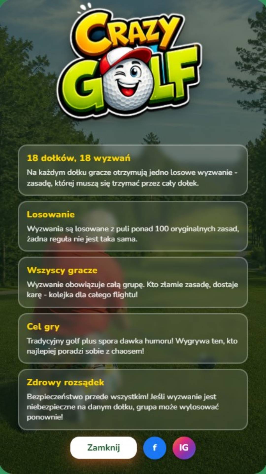 Zasady gry Crazy Golf